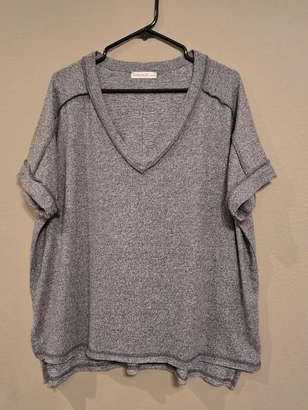 Zenana Hachi Lightweight V-Neck Short Sleeve Top, Gray